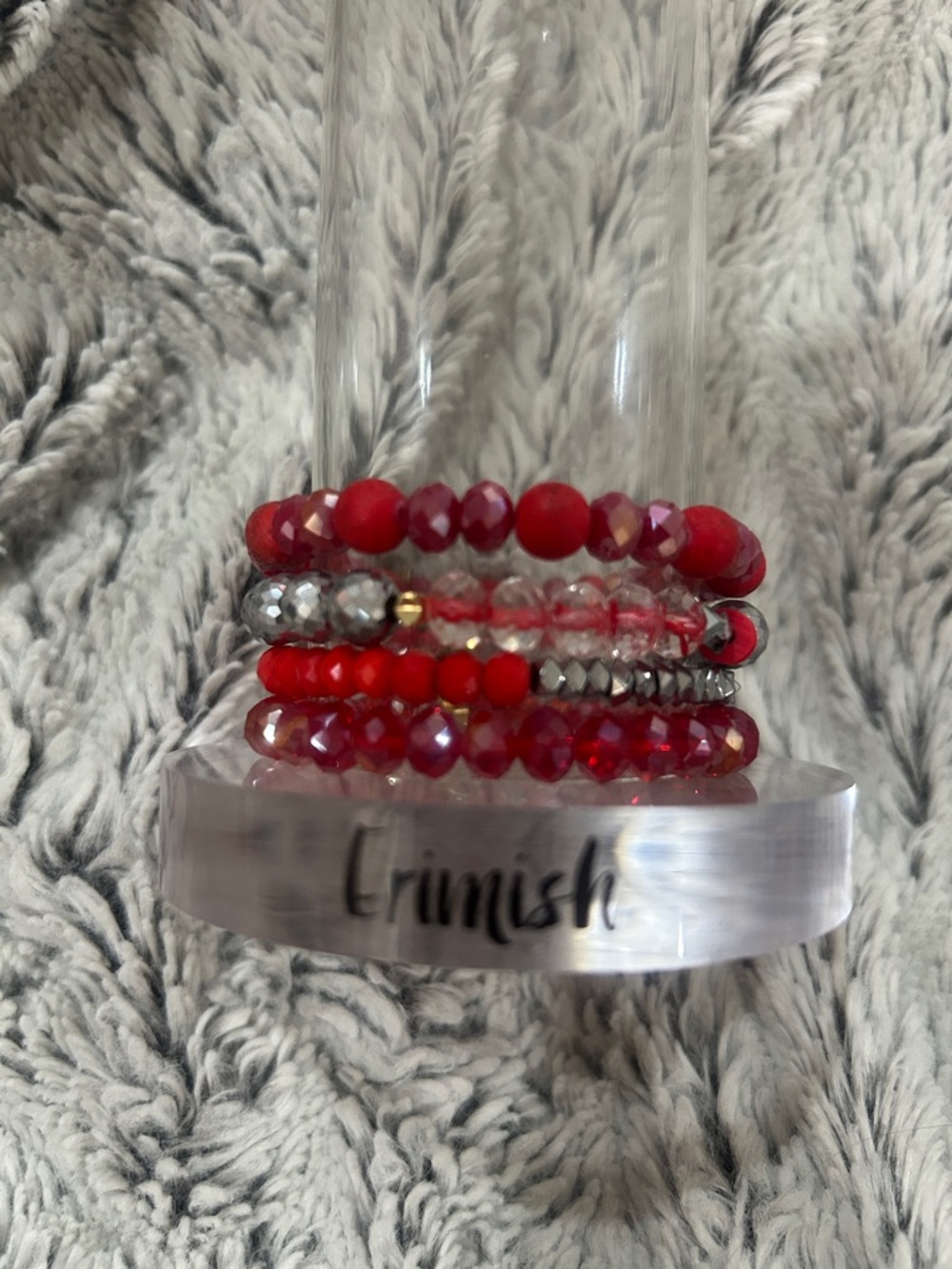Erimish Red and Silver Multi-Strand Beaded Bracelet Set
